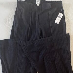 Maeve Black Ribbed Wide-Leg Pants